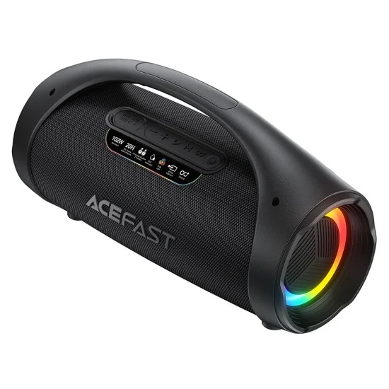Безжична тонколона Acefast (K11 Pro) - FM, AUX, USB, TWS, Bluetooth 6.0, EQ звук, RGB осветление, 102W, 3000mAh, IPX5 - Черна