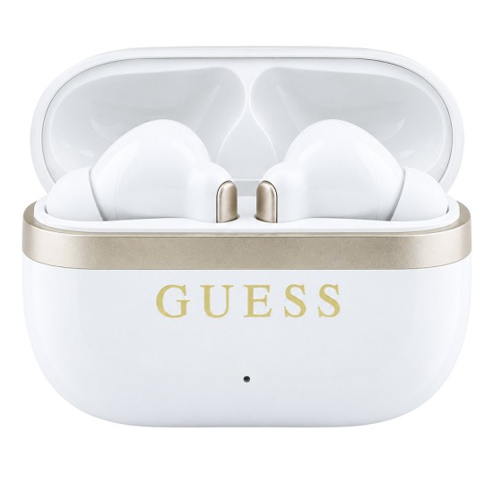 Безжични Bluetooth слушалки тип тапи Glossy Gold Line Printed Classic Logo (GUTWSN2HGGSH), TWS, микрофон - Guess - Бял