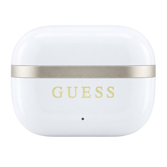 Безжични Bluetooth слушалки тип тапи Glossy Gold Line Printed Classic Logo (GUTWSN2HGGSH), TWS, микрофон - Guess - Бял