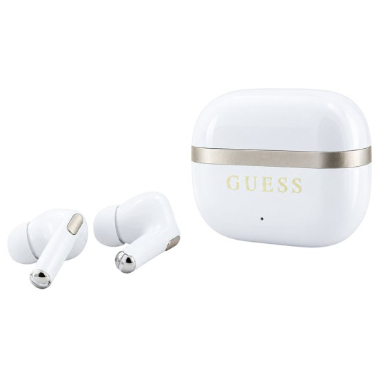 Безжични Bluetooth слушалки тип тапи Glossy Gold Line Printed Classic Logo (GUTWSN2HGGSH), TWS, микрофон - Guess - Бял