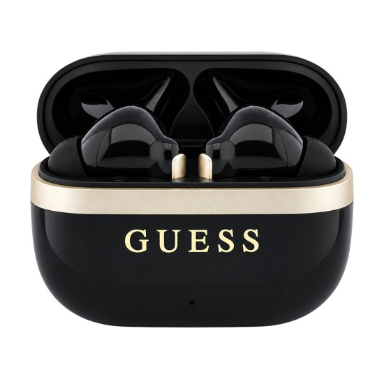 Безжични Bluetooth слушалки тип тапи Glossy Gold Line Printed Classic Logo (GUTWSN2HGGSK), TWS, микрофон - Guess - Черен