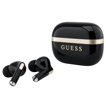 Безжични Bluetooth слушалки тип тапи Glossy Gold Line Printed Classic Logo (GUTWSN2HGGSK), TWS, микрофон - Guess - Черен