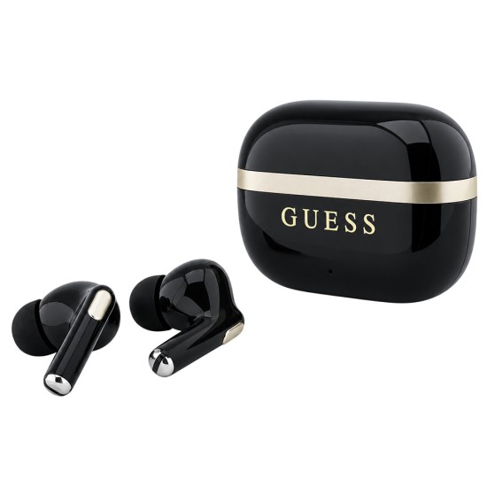 Безжични Bluetooth слушалки тип тапи Glossy Gold Line Printed Classic Logo (GUTWSN2HGGSK), TWS, микрофон - Guess - Черен
