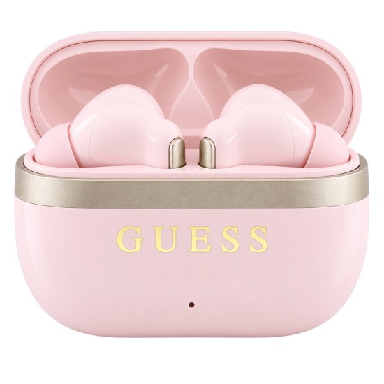 Безжични Bluetooth слушалки тип тапи Glossy Gold Line Printed Classic Logo (GUTWSN2HGGSP), TWS, микрофон - Guess - Розов