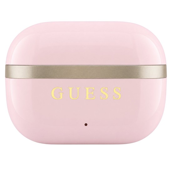 Безжични Bluetooth слушалки тип тапи Glossy Gold Line Printed Classic Logo (GUTWSN2HGGSP), TWS, микрофон - Guess - Розов