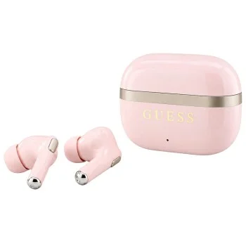Безжични Bluetooth слушалки тип тапи Glossy Gold Line Printed Classic Logo (GUTWSN2HGGSP), TWS, микрофон - Guess - Розов