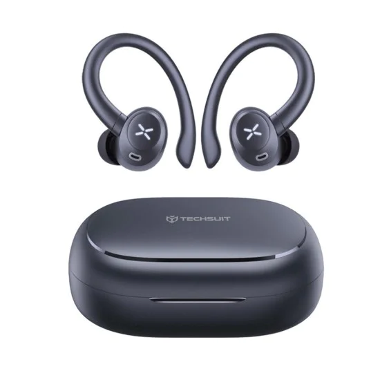 Безжични слушалки AirTune 100 (CW4) - Techsuit - Bluetooth V5.4, 400mAh, IPX4 - Черно