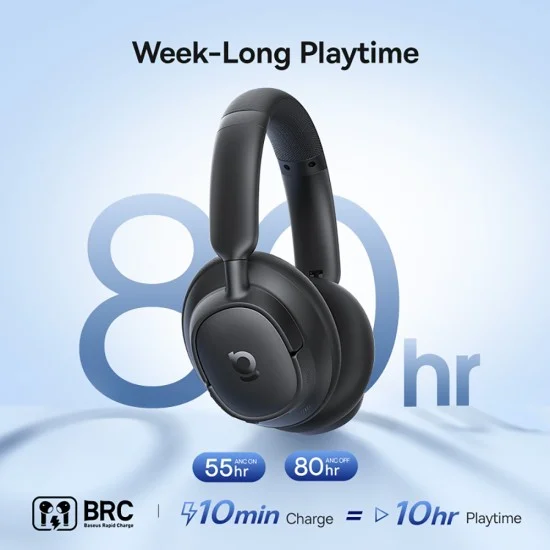 Безжични слушалки Baseus Bass BH1 NC (A0203703) - Bluetooth 6.0, ANC, Hi-Res, 5-Mic ENC, CloudComfort, регулируеми - Черни