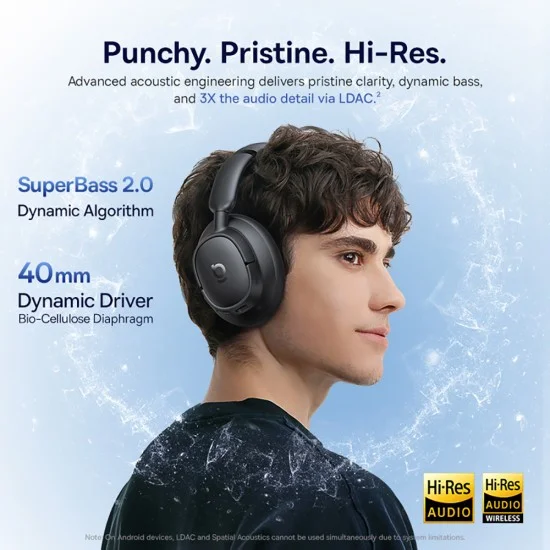 Безжични слушалки Baseus Bass BH1 NC (A0203703) - Bluetooth 6.0, ANC, Hi-Res, 5-Mic ENC, CloudComfort, регулируеми - Черни