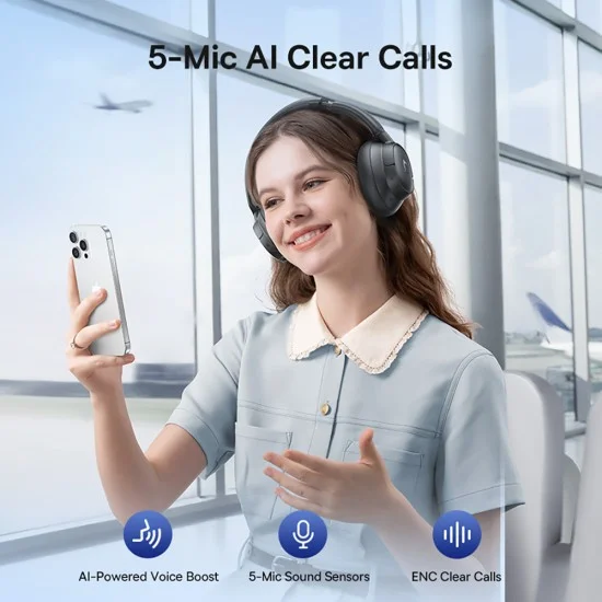 Безжични слушалки Baseus Bass BH1 NC (A0203703) - Bluetooth 6.0, ANC, Hi-Res, 5-Mic ENC, CloudComfort, регулируеми - Черни