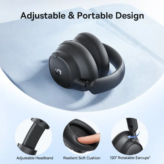 Безжични слушалки Baseus Bass BH1 NC (A0203703) - Bluetooth 6.0, ANC, Hi-Res, 5-Mic ENC, CloudComfort, регулируеми - Черни
