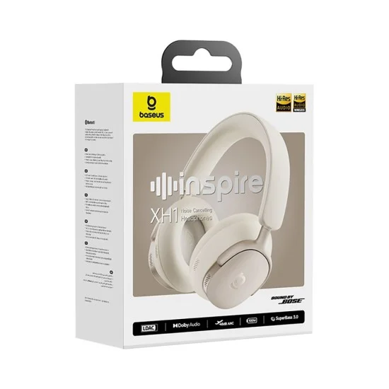 Безжични слушалки Baseus Inspire XH1 (A00085701233-00) - Sound by Bose, BT 6.1, Dolby, ANC, Hi-Res, LDAC, 800mAh - Бели