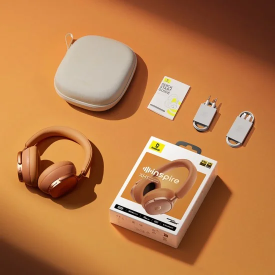 Безжични слушалки Baseus Inspire XH1 (A0203600) - Sound by Bose, BT 6.1, Dolby, ANC, Hi-Res, LDAC, 800mAh - Корал (Sunset Coral)