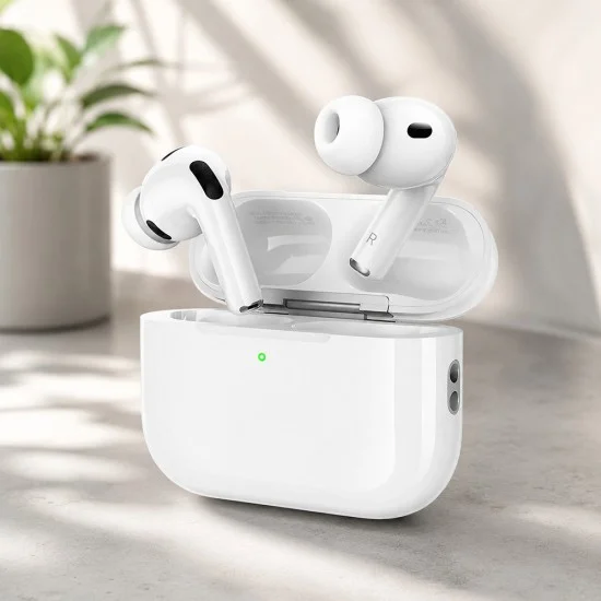 Безжични слушалки Borofone (BW99) - Bluetooth V6.0, TWS, ANC, USB-C зареждане, 4 часа време за възпроизвеждане - Бял