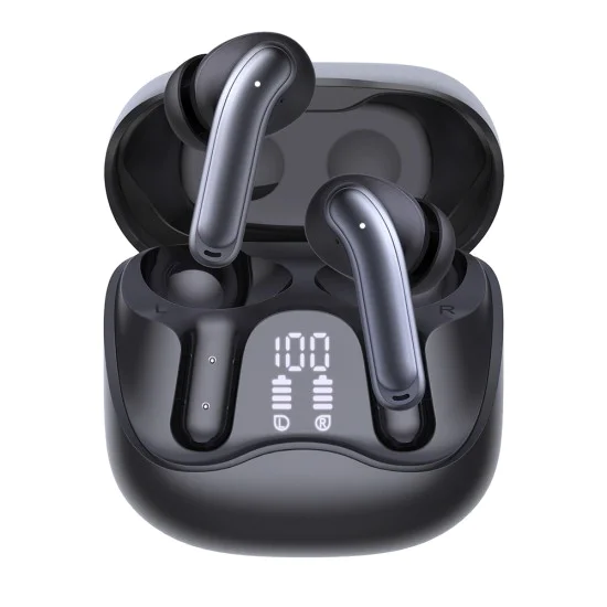 Безжични слушалки EchoFit Pro (CW5) - Techsuit - Bluetooth V5.4, ANC + ENC, 400mAh, Multi-Connect, 6 микрофона - Черно