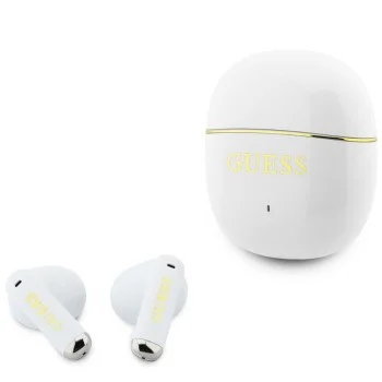 Безжични слушалки Guess Wireless Earbuds Glossy Gold Line Classic (GUTWSG3HGECH) - Half-in-ear, Bluetooth, TWS, малък кръгъл дизайн - Бял