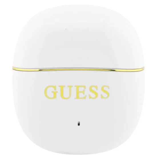 Безжични слушалки Guess Wireless Earbuds Glossy Gold Line Classic (GUTWSG3HGECH) - Half-in-ear, Bluetooth, TWS, малък кръгъл дизайн - Бял