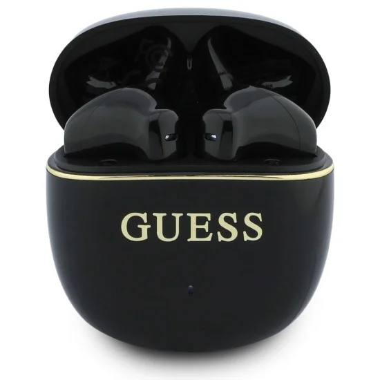 Безжични слушалки Guess Wireless Earbuds Glossy Gold Line Classic (GUTWSG3HGECK) - Half-in-ear, Bluetooth, TWS, малък кръгъл дизайн - Черен