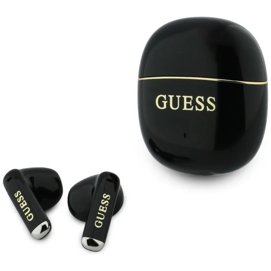 Безжични слушалки Guess Wireless Earbuds Glossy Gold Line Classic (GUTWSG3HGECK) - Half-in-ear, Bluetooth, TWS, малък кръгъл дизайн - Черен
