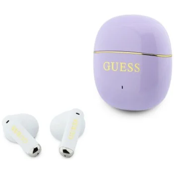 Безжични слушалки Guess Wireless Earbuds Glossy Gold Line Classic (GUTWSG3HGECU) - Half-in-ear, Bluetooth, TWS, малък кръгъл дизайн - Лилав