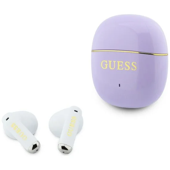 Безжични слушалки Guess Wireless Earbuds Glossy Gold Line Classic (GUTWSG3HGECU) - Half-in-ear, Bluetooth, TWS, малък кръгъл дизайн - Лилав