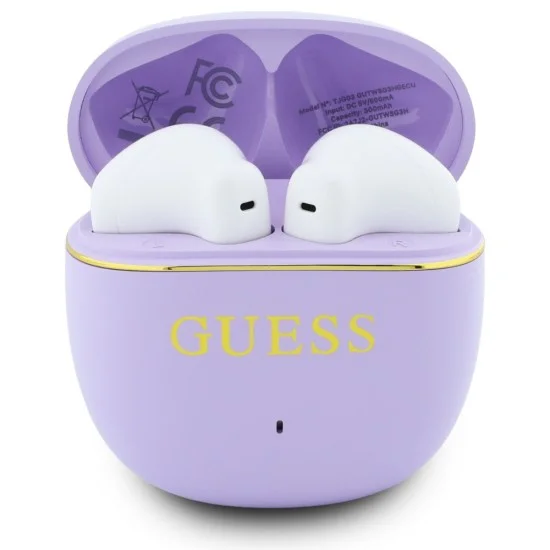 Безжични слушалки Guess Wireless Earbuds Glossy Gold Line Classic (GUTWSG3HGECU) - Half-in-ear, Bluetooth, TWS, малък кръгъл дизайн - Лилав