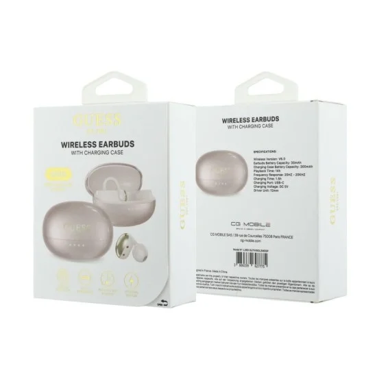 Безжични слушалки Guess Wireless Earbuds Metalic Finish Electropated Parts Classic (GUTWSOL3MEGP) - OWS слушалки, BT5.4, 300mAh - Розов