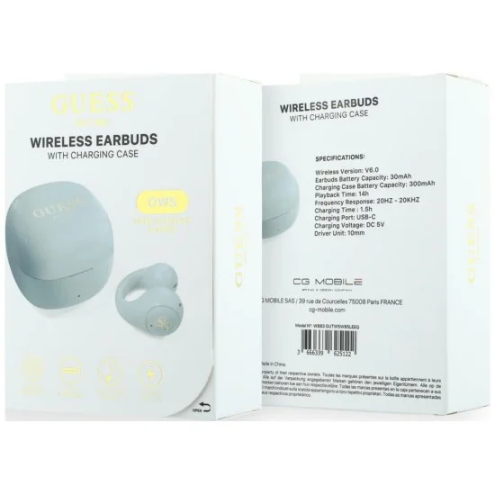 Безжични слушалки Guess Wireless Earbuds Mini Classic (GUTWSW85LEEQ) - Open-ear, Bluetooth, TWS, спортен дизайн - Тюркоаз