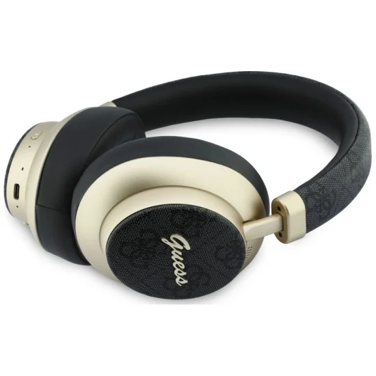 Безжични слушалки Guess Wireless Headphones 4G Gold Script Metal (GUBHP83P4CSCMK) - Bluetooth 5.4, вграден микрофон, ENC, 300mAh - Черен