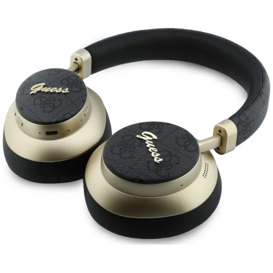 Безжични слушалки Guess Wireless Headphones 4G Gold Script Metal (GUBHP83P4CSCMK) - Bluetooth 5.4, вграден микрофон, ENC, 300mAh - Черен