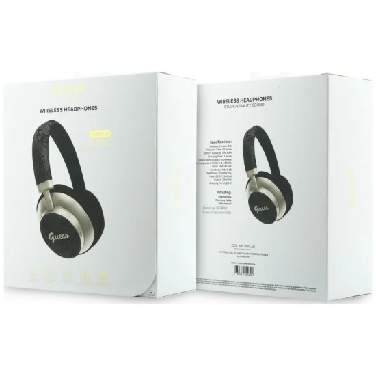 Безжични слушалки Guess Wireless Headphones 4G Gold Script Metal (GUBHP83P4CSCMK) - Bluetooth 5.4, вграден микрофон, ENC, 300mAh - Черен
