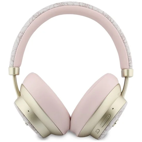 Безжични слушалки Guess Wireless Headphones 4G Gold Script Metal (GUBHP83P4CSCMP) - Bluetooth 5.4, вграден микрофон, ENC, 300mAh, PU - Розов
