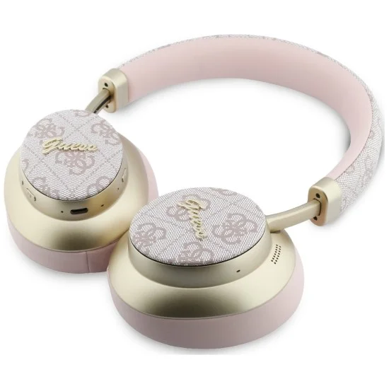 Безжични слушалки Guess Wireless Headphones 4G Gold Script Metal (GUBHP83P4CSCMP) - Bluetooth 5.4, вграден микрофон, ENC, 300mAh, PU - Розов