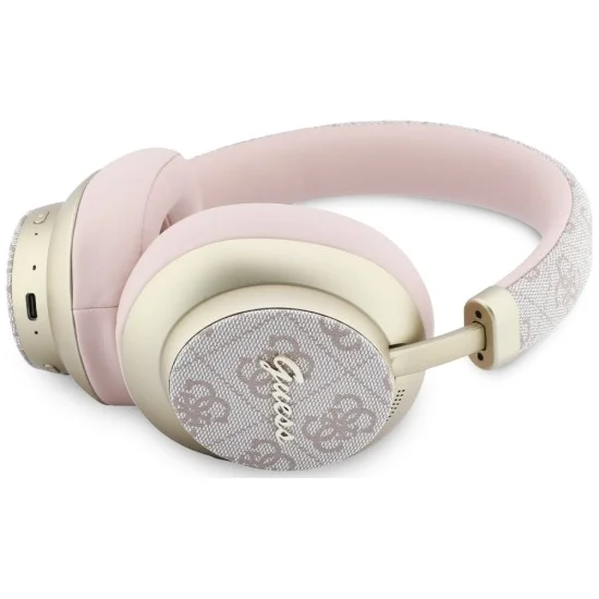 Безжични слушалки Guess Wireless Headphones 4G Gold Script Metal (GUBHP83P4CSCMP) - Bluetooth 5.4, вграден микрофон, ENC, 300mAh, PU - Розов