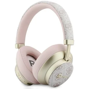 Безжични слушалки Guess Wireless Headphones 4G Gold Script Metal (GUBHP83P4CSCMP) - Bluetooth 5.4, вграден микрофон, ENC, 300mAh, PU - Розов