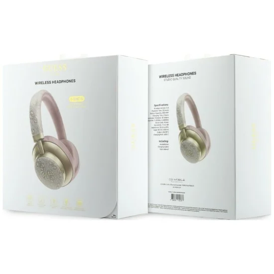 Безжични слушалки Guess Wireless Headphones 4G Gold Script Metal (GUBHP83P4CSCMP) - Bluetooth 5.4, вграден микрофон, ENC, 300mAh, PU - Розов