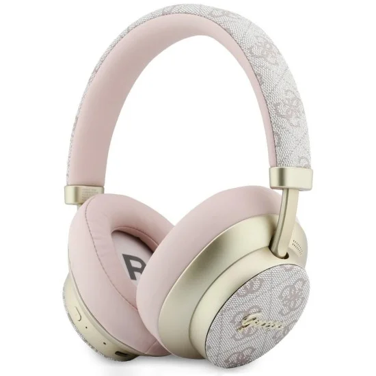 Безжични слушалки Guess Wireless Headphones 4G Gold Script Metal (GUBHP83P4CSCMP) - Bluetooth 5.4, вграден микрофон, ENC, 300mAh, PU - Розов