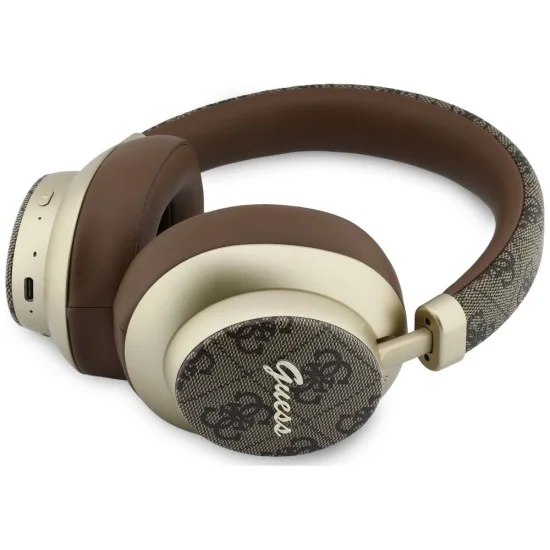 Безжични слушалки Guess Wireless Headphones 4G Gold Script Metal (GUBHP83P4CSCMW) - Bluetooth 5.4, вграден микрофон, ENC, 300mAh - Кафяв