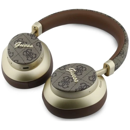 Безжични слушалки Guess Wireless Headphones 4G Gold Script Metal (GUBHP83P4CSCMW) - Bluetooth 5.4, вграден микрофон, ENC, 300mAh - Кафяв