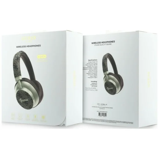 Безжични слушалки Guess Wireless Headphones 4G Gold Script Metal (GUBHP83P4CSCMW) - Bluetooth 5.4, вграден микрофон, ENC, 300mAh - Кафяв