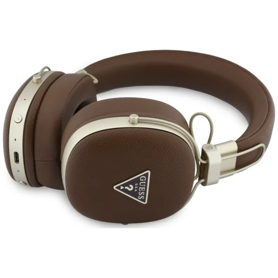 Безжични слушалки Guess Wireless Headphones Grained Triangle Logo (GUBHP72PGTCSW) - Bluetooth, ENC технология, Over-ear, еко кожа - Кафяв
