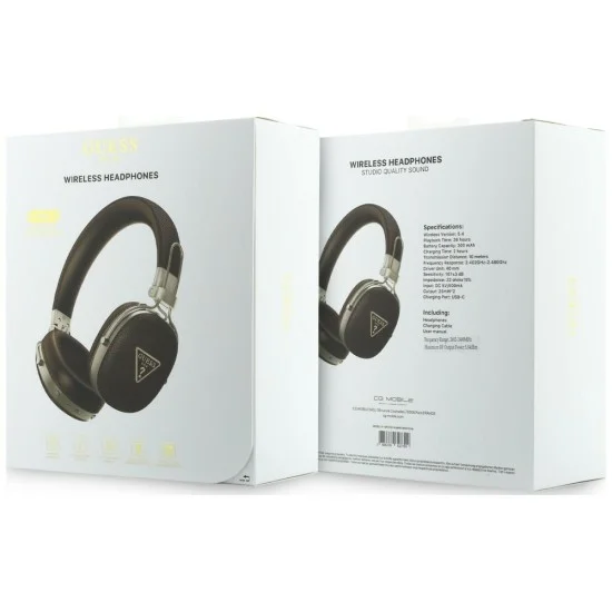 Безжични слушалки Guess Wireless Headphones Grained Triangle Logo (GUBHP72PGTCSW) - Bluetooth, ENC технология, Over-ear, еко кожа - Кафяв