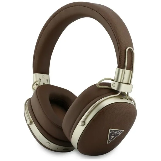 Безжични слушалки Guess Wireless Headphones Grained Triangle Logo (GUBHP72PGTCSW) - Bluetooth, ENC технология, Over-ear, еко кожа - Кафяв