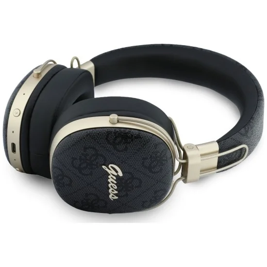 Безжични слушалки Guess Wireless Headphones Metal 4G Script Logo (GUBHP72P4SMDK) - Bluetooth, ENC технология, Over-ear, еко кожа - Черен