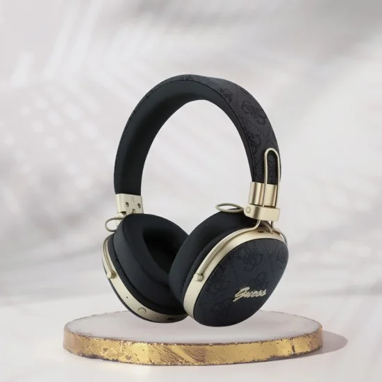 Безжични слушалки Guess Wireless Headphones Metal 4G Script Logo (GUBHP72P4SMDK) - Bluetooth, ENC технология, Over-ear, еко кожа - Черен