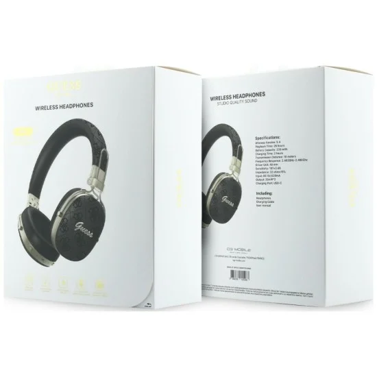 Безжични слушалки Guess Wireless Headphones Metal 4G Script Logo (GUBHP72P4SMDK) - Bluetooth, ENC технология, Over-ear, еко кожа - Черен
