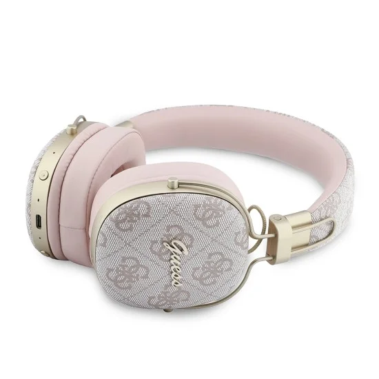 Безжични слушалки Guess Wireless Headphones Metal 4G Script Logo (GUBHP72P4SMDP) - Bluetooth, ENC технология, Over-ear, еко кожа - Розов