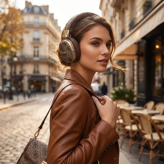 Безжични слушалки Guess Wireless Headphones Metal 4G Script Logo (GUBHP72P4SMDP) - Bluetooth, ENC технология, Over-ear, еко кожа - Розов