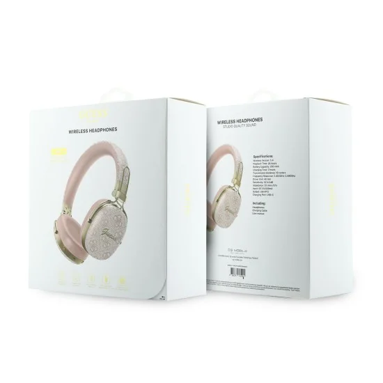 Безжични слушалки Guess Wireless Headphones Metal 4G Script Logo (GUBHP72P4SMDP) - Bluetooth, ENC технология, Over-ear, еко кожа - Розов