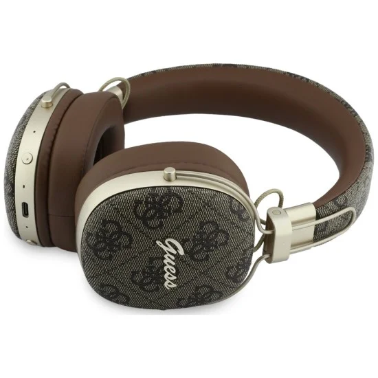 Безжични слушалки Guess Wireless Headphones Metal 4G Script Logo (GUBHP72P4SMDW) - Bluetooth, ENC технология, Over-ear, еко кожа - Кафяв